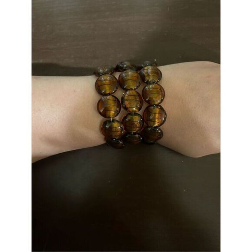 3 Strand Stretch Bracelet Brown Tiger Striped